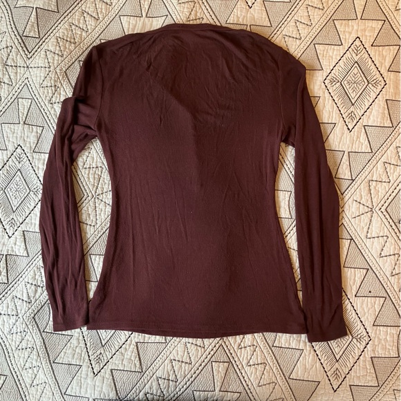 Amour Vert long-sleeve, v-neck Henley shirt. Size: small. Color: mocha - Picture 2 of 4